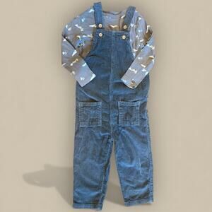 Little Co Gray Corduroy Overalls Size 4T Boy Girls Outfit Patch Pocket Retro